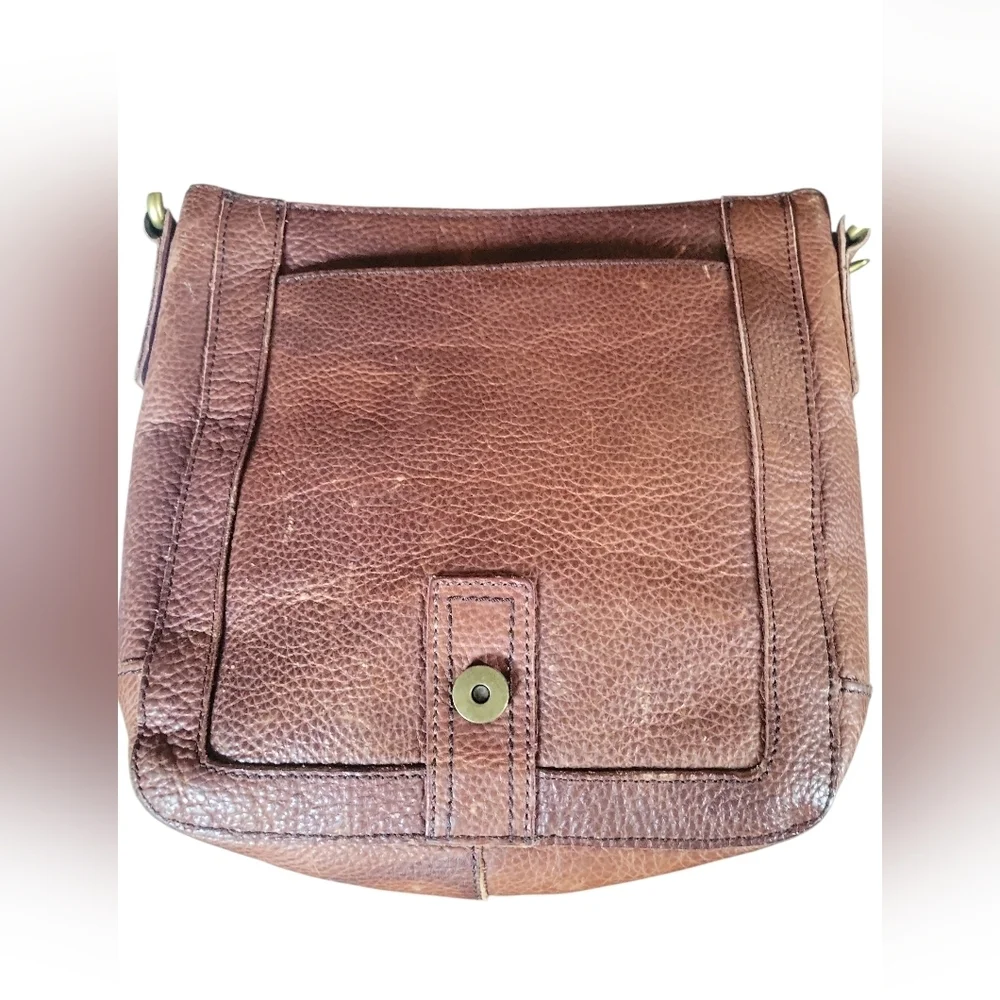 Fossil Travis City Brown Leather Vintage Messenger Crossbody With Canvas Strap